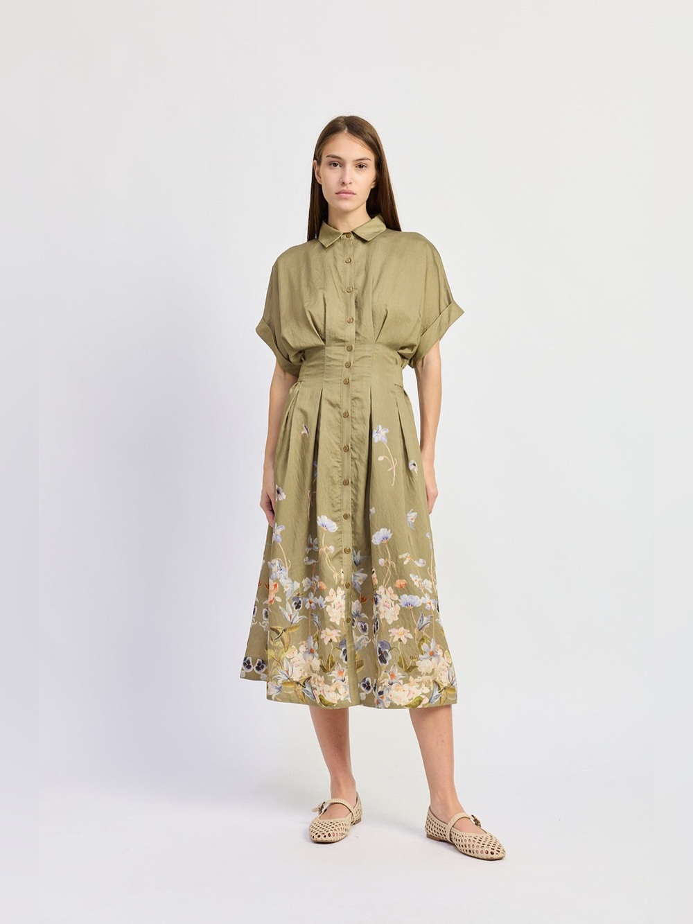 Tuckernuck EN SAISON yvette midi dress in olive green NWT